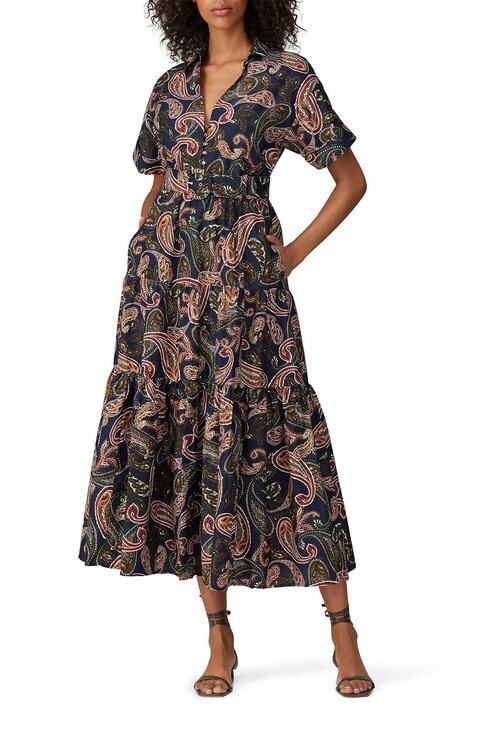 Nicholas Dresses & Skirts - Nicholas Women's 14 Blue Amina Paisley Midi Dress Silk Blend Boho Chic S4-3